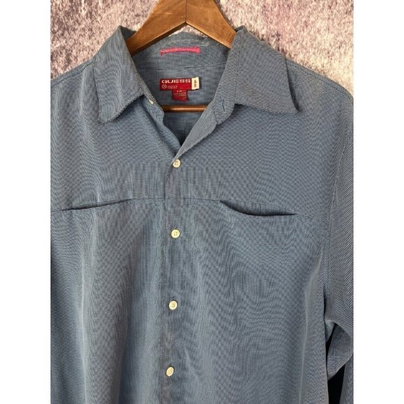 Vintage Guess Shirt Mens L Blue Micro Houndstooth Viscose Button Down Unique 90s - Picture 2 of 15